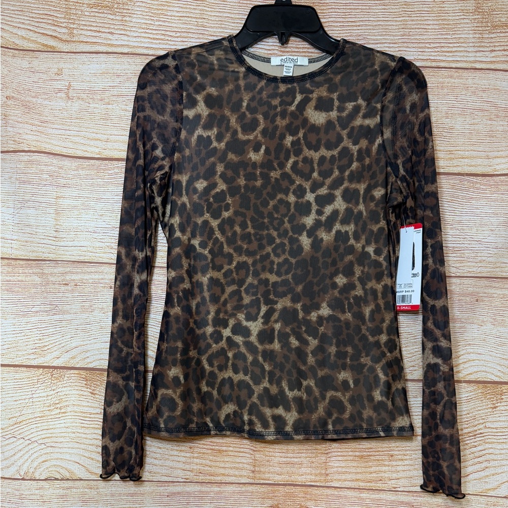 Edited‎ by Remi Bader Women's Long Sleeve Mesh Top Size XS Leopard Print